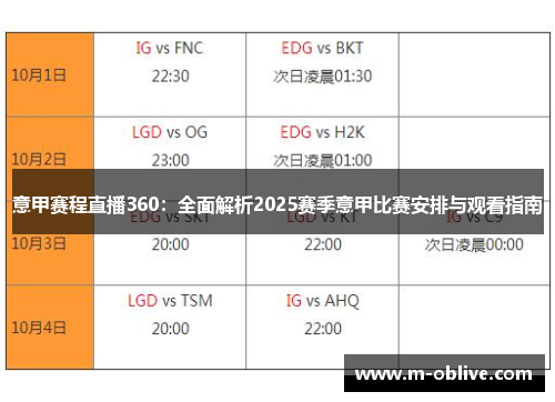 意甲赛程直播360：全面解析2025赛季意甲比赛安排与观看指南